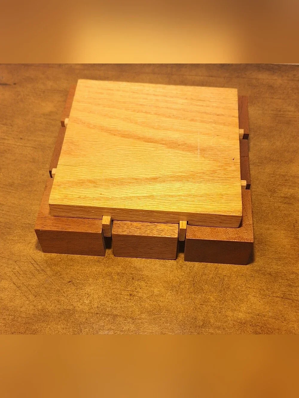 Vintage Natural Wood Block Votive   Candle Holder.